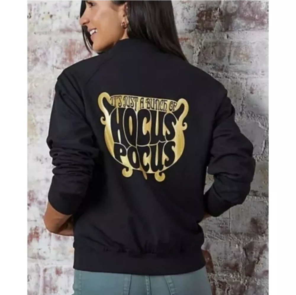 Disney Exclusive Hocus Pocus Halloween Black Bomber Jacket Women's Size X-Small